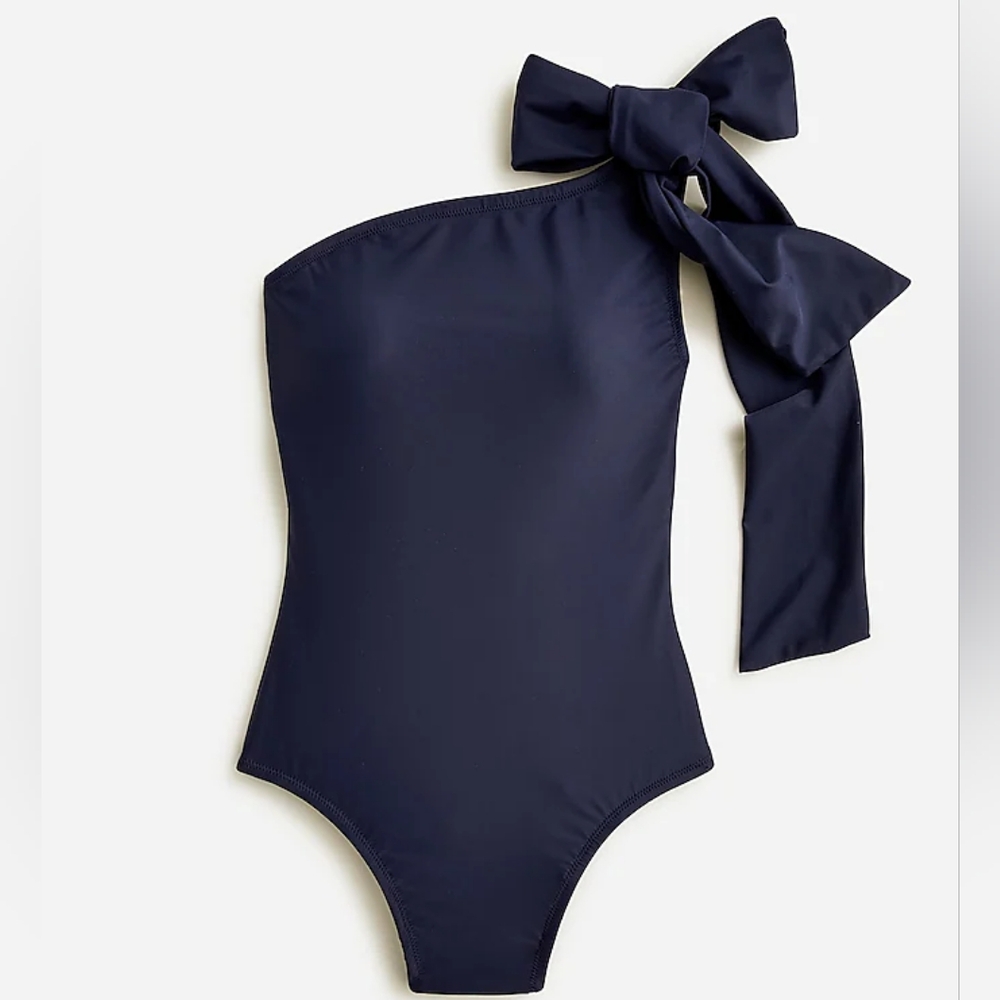 J.Crew plus one shoulder bow tie one piece swimsuit, 22, blue